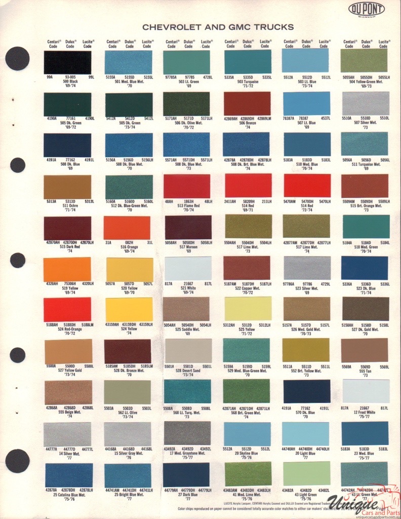 1969 GMC Truck Paint Charts DuPont 1